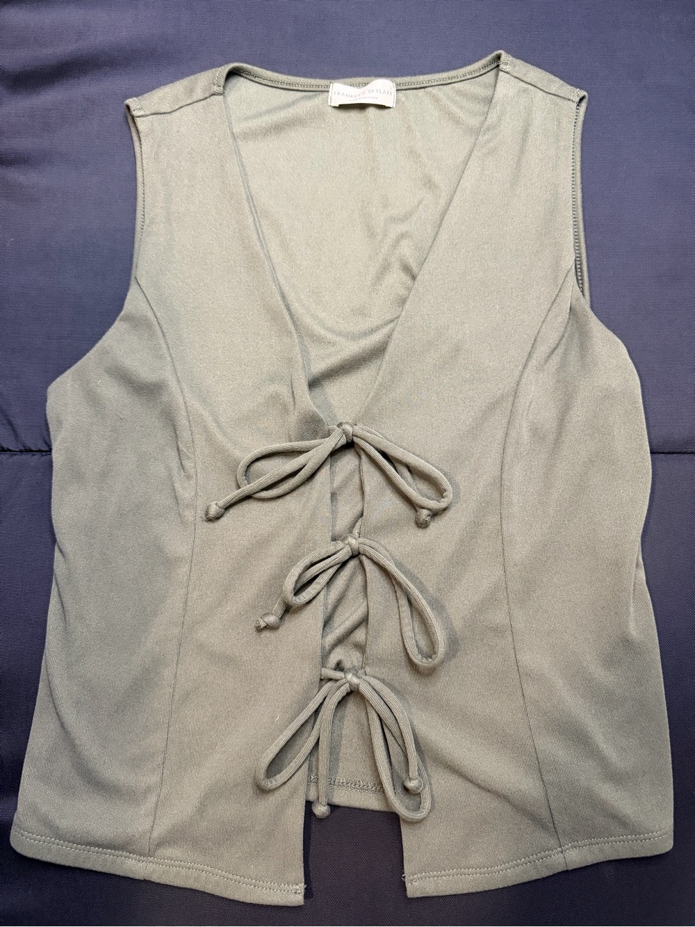 Sleeveless Lace-Up Tank Top in Olive Green - Unknown Brand